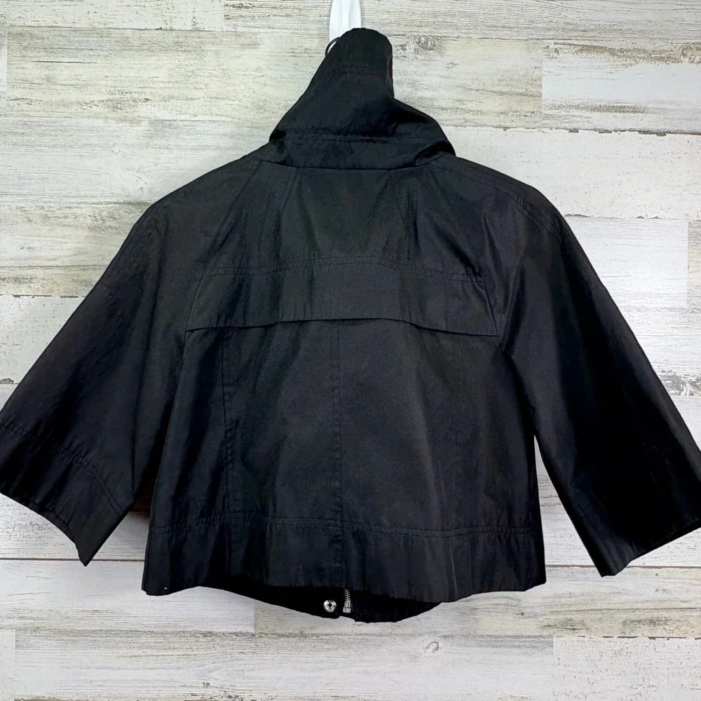 Apt 9 Black Cropped Jacket Womens Size M Collar Detail Half Sleeve Full Zip Chic